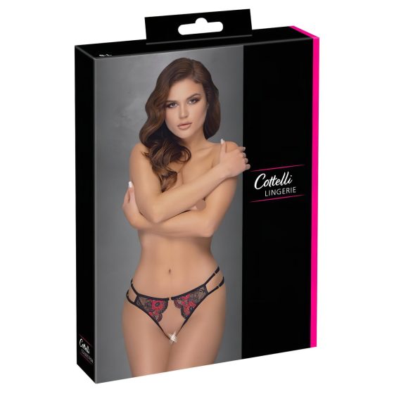 Cottelli - Rose Lace Open Panties (Red-Black) - S-L