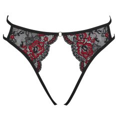 Cottelli - Rose Lace Open Panties (Red-Black) - S-L