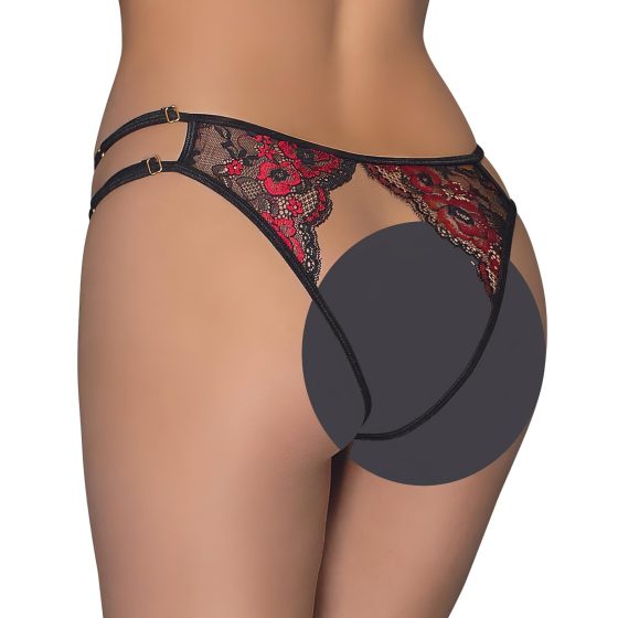 Cottelli - Rose Lace Open Panties (Red-Black) - S-L