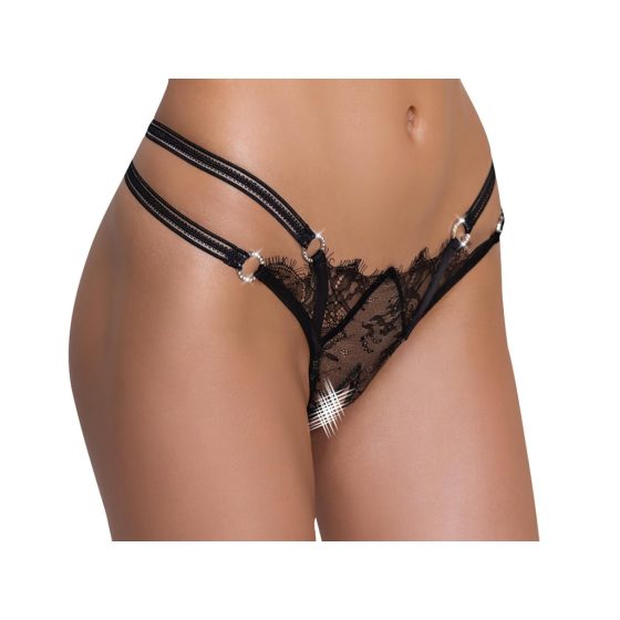 Cottelli - Luxury Open Crotch Thong with Rings (Black)