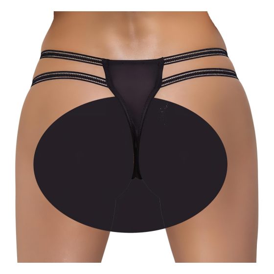 Cottelli - Luxury Open Crotch Thong with Rings (Black)