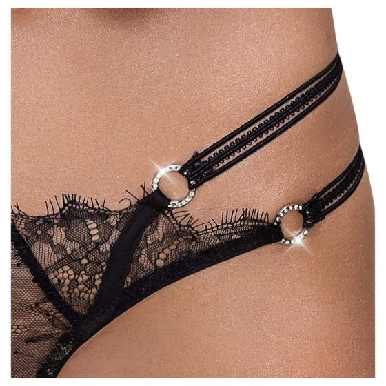 Cottelli - Luxury Open Crotch Thong with Rings (Black)