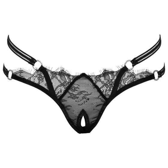 Cottelli - Luxury Open Crotch Thong with Rings (Black)