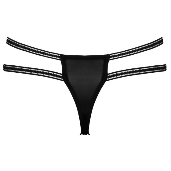 Cottelli - Luxury Open Crotch Thong with Rings (Black)