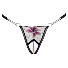 Cottelli - Luxury Embroidered Lily Thong (Black & White)