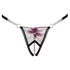 Cottelli - luxury embroidered lily thong (black-white)