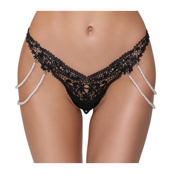 Cottelli - Luxury Embroidered Pearl Thong (Black)