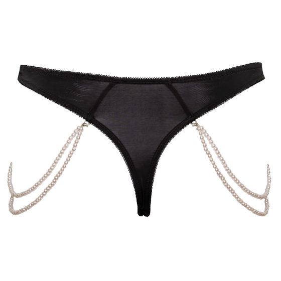 Cottelli - Luxury Embroidered Pearl Thong (Black)