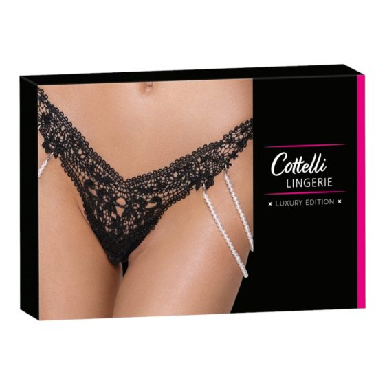 Cottelli - Luxury Embroidered Pearl Thong (Black)