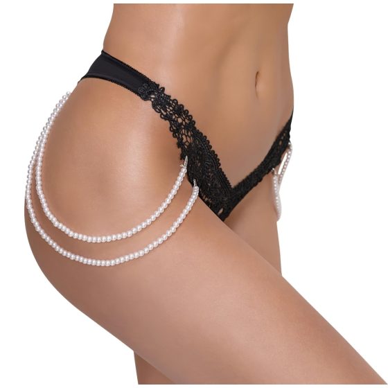 Cottelli - Luxury Embroidered Pearl Thong (Black)