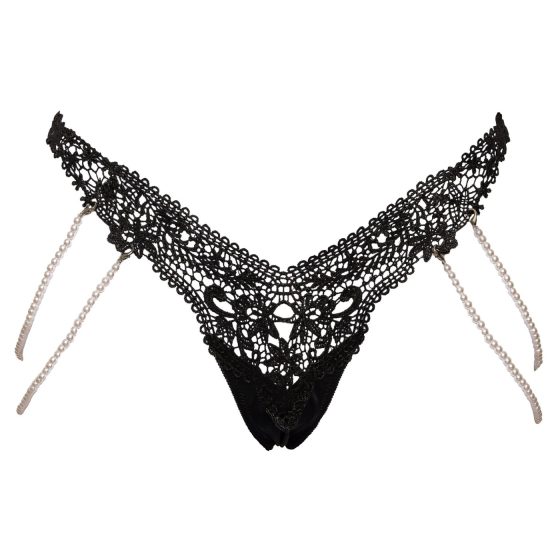 Cottelli - Luxury Embroidered Pearl Thong (Black)