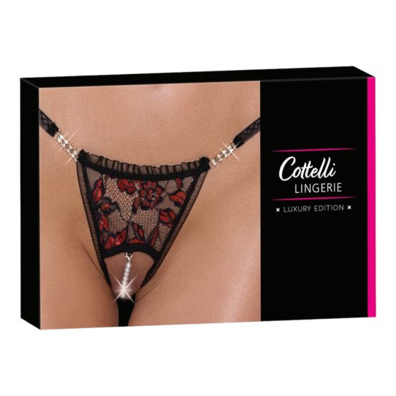 Cottelli - Luxury Rose Pearled Thong (Red-Black)