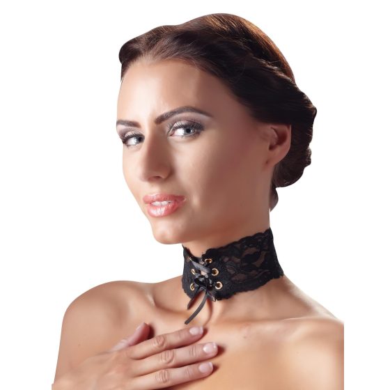 Cottelli - Wide Lace Choker with Lacing (Black)