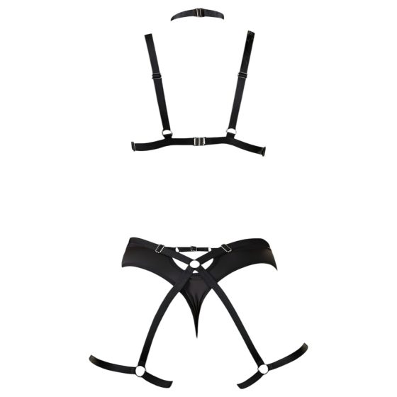 Cottelli - Decorative Body Harness Lingerie Trio - Black (S-L)