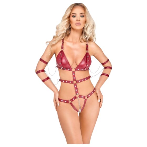 Studded Bondage Bodysuit (Red) - Bad Kitty