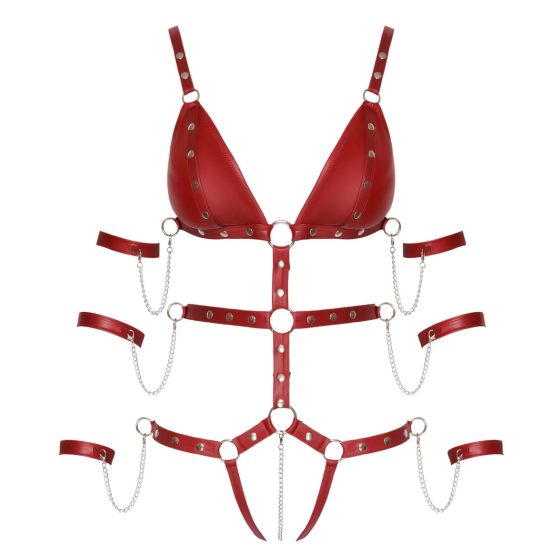 Studded Bondage Bodysuit (Red) - Bad Kitty