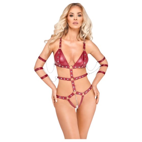 Studded Bondage Bodysuit (Red) - Bad Kitty