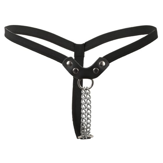 Studded and Chained Thong - Black (S-L)