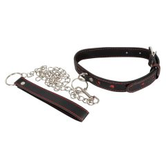 Bad Kitty - Heart Collar with Metal Leash (Black-Red)