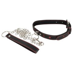 Bad Kitty - Heart Collar with Metal Leash (Black-Red)