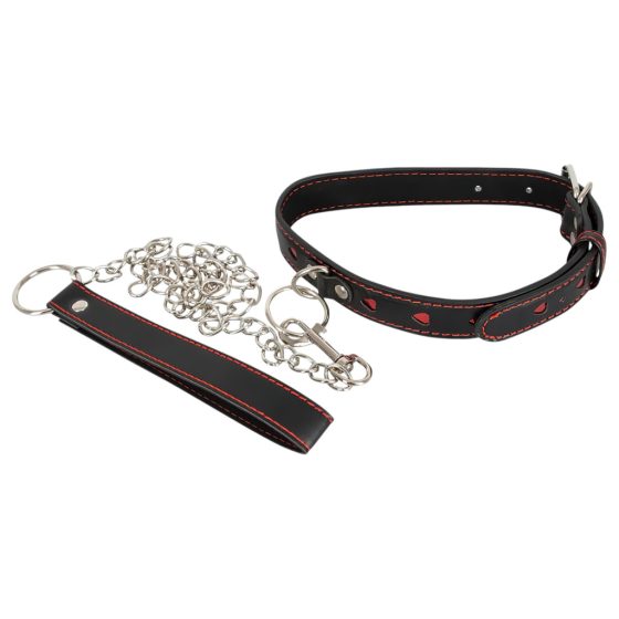 Bad Kitty - Heart Collar with Metal Leash (Black-Red)