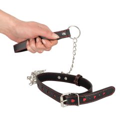 Bad Kitty - Heart Collar with Metal Leash (Black-Red)