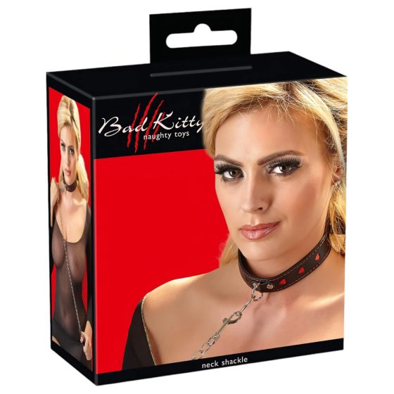 Bad Kitty - Heart Collar with Metal Leash (Black-Red)