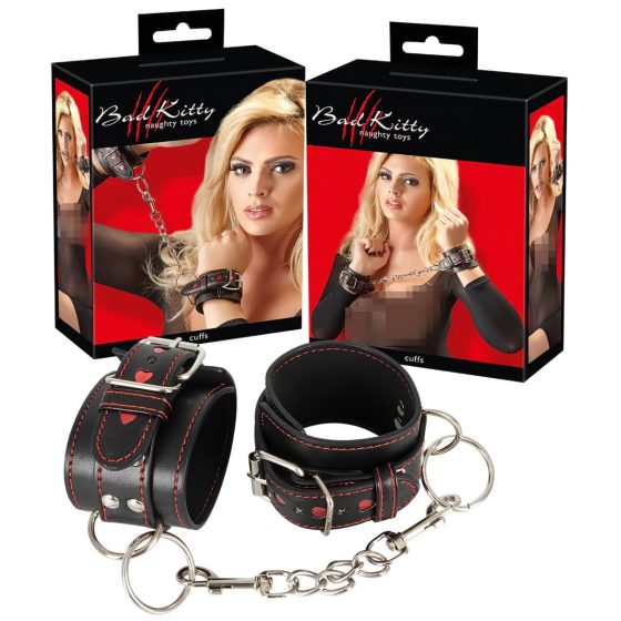 Bad Kitty - Heart Handcuffs (Black-Red)