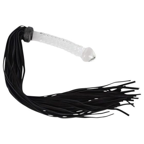 Bad Kitty - Leather Whip with Glass Dildo (Transparent-Black)