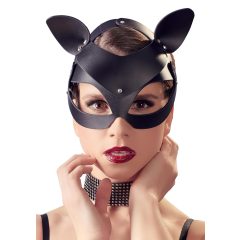 Black Faux Leather Rhinestone Cat Mask (S-L)