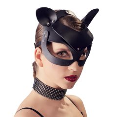 Black Faux Leather Rhinestone Cat Mask (S-L)