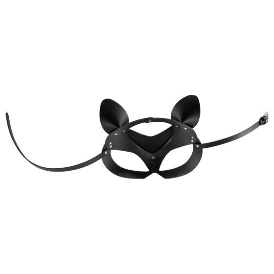 Black Faux Leather Rhinestone Cat Mask (S-L)