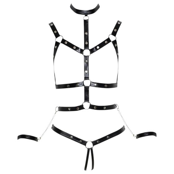 Bad Kitty - Studded Bodysuit Set with Hand Restraints (Black)