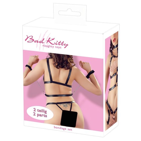 Bad Kitty - Studded Bodysuit Set with Hand Restraints (Black)