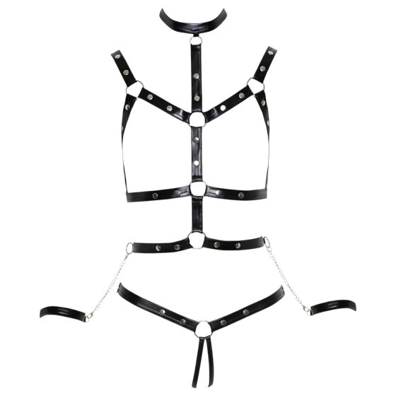 Bad Kitty - Studded Body Harness Set with Handcuffs (Black)