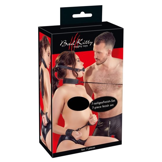 Bad Kitty - Faux Leather Velcro Bondage Set (8 Pieces) - Black