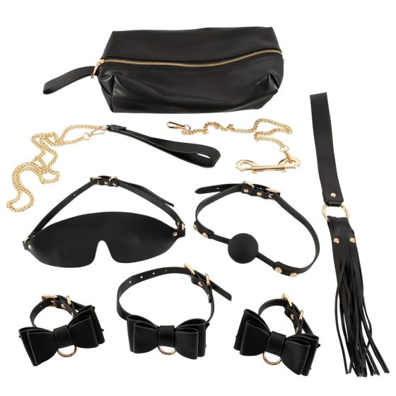 Bad Kitty - 7-Piece Bondage Set in Bag (Black-Gold)