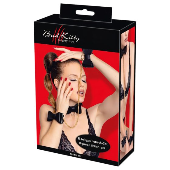 Bad Kitty - 7-Piece Bondage Set in Bag (Black-Gold)