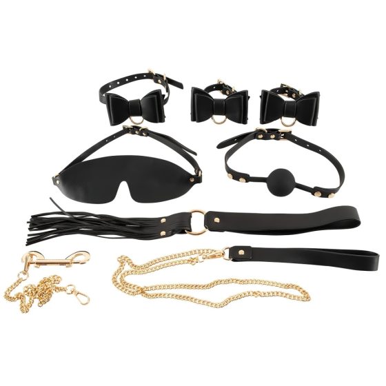 Bad Kitty - 7-Piece Bondage Set in Bag (Black-Gold)