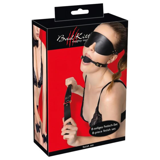 Bad Kitty - 7-Piece Bondage Set in Bag (Black-Gold)