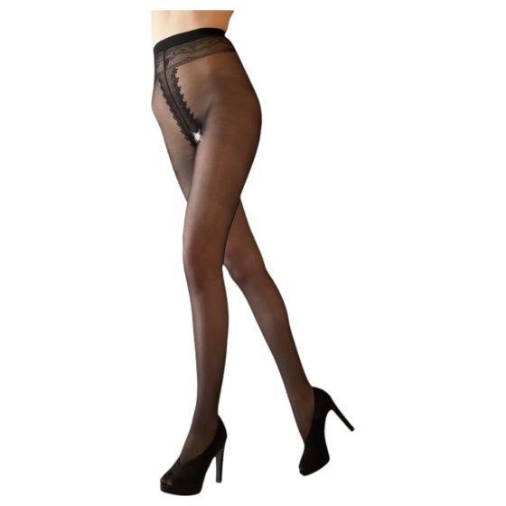 Cottelli - Lace Seamed, Striped Back Sex Stockings (Black)