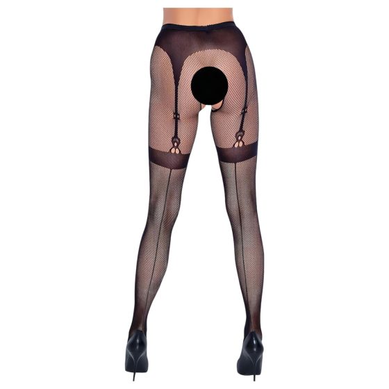 Cottelli Legwear - Black Open-Crotch Thigh-High Tights (S-L)