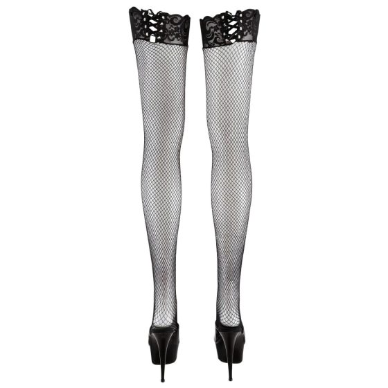 Cottelli - Fishnet Stockings with Lace-up Lace Trim