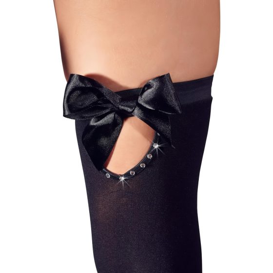 Cottelli - Rhinestone Thigh-High Stockings with Bow Detail (Black)