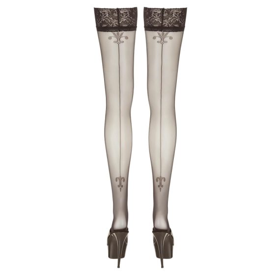 Cottelli - Lily-patterned, Striped Thigh Highs (Black)