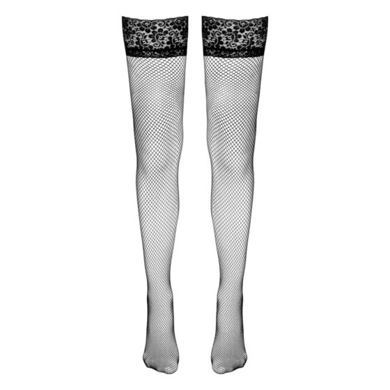 Cottelli - Fishnet Thigh Highs with Wide Lace Trim (Black)