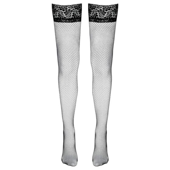 Cottelli - Fishnet Thigh Highs with Wide Lace Trim (Black)