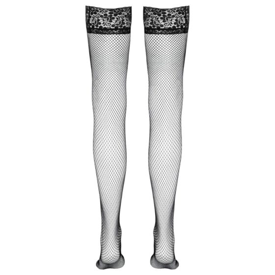 Cottelli - Fishnet Thigh Highs with Wide Lace Trim (Black)