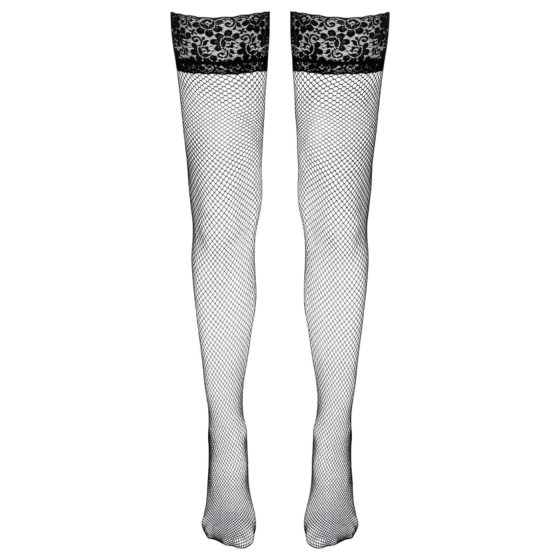 Cottelli - fishnet thigh-highs with wide lace trim (black)