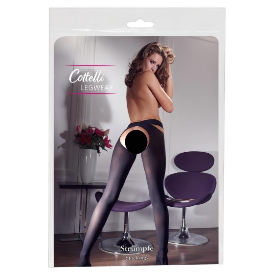 Cottelli - Cross-Strap Stockings (Black)